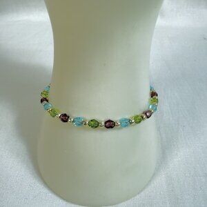 925 Sterling Silver Vintage Faceted Crystal Bead Bracelet - Italy 7"